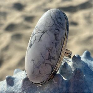 White Howlite Natural Gemstone elongated ring
